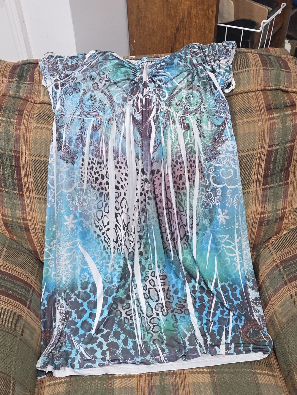 Unity World Wear Blue Aqua White Patterned Women’s Swim Cover-Up